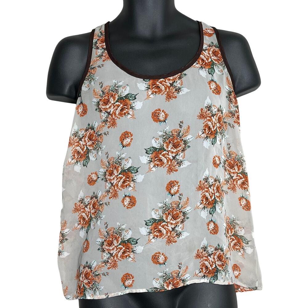 Robin K Top S Floral Sheer Cottagecore Prairie Scoop Neck Button Back Romantic